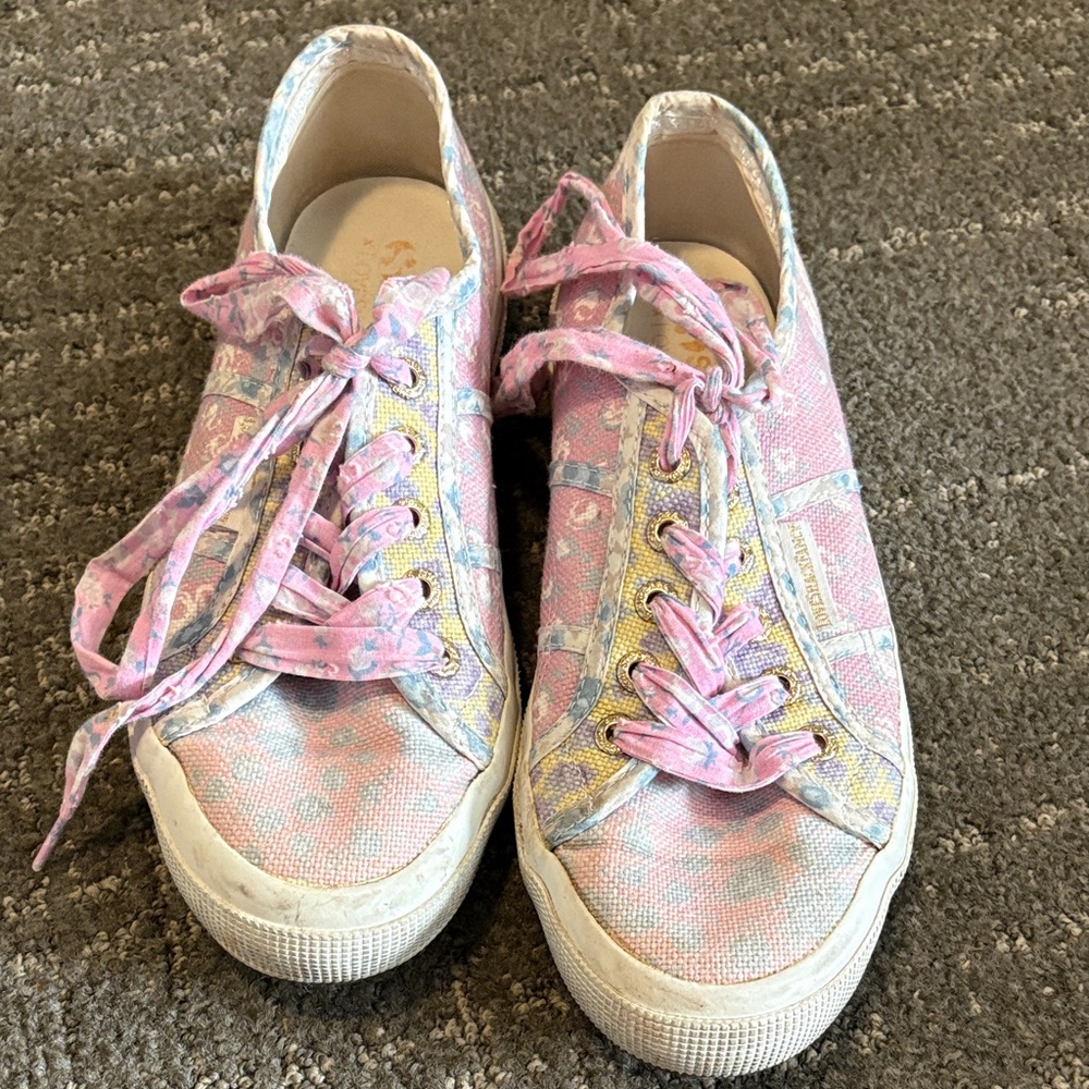 LoveShackFancy Pink and Yellow Sneakers